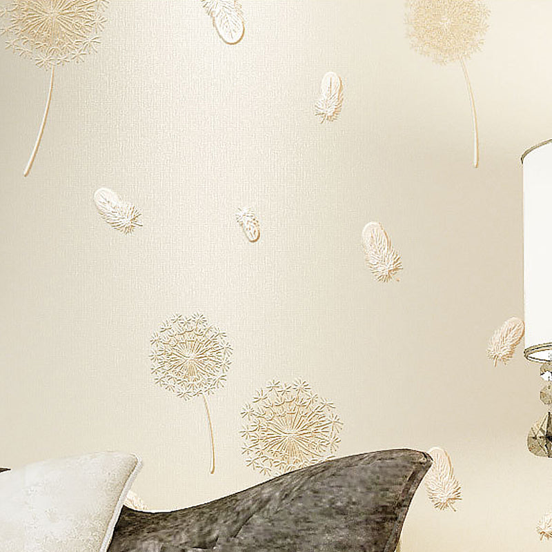 Pink Dandelion and Feather Wallpaper for Girl, 33-foot x 20.5-inch Moisture-Resistant Non-Pasted