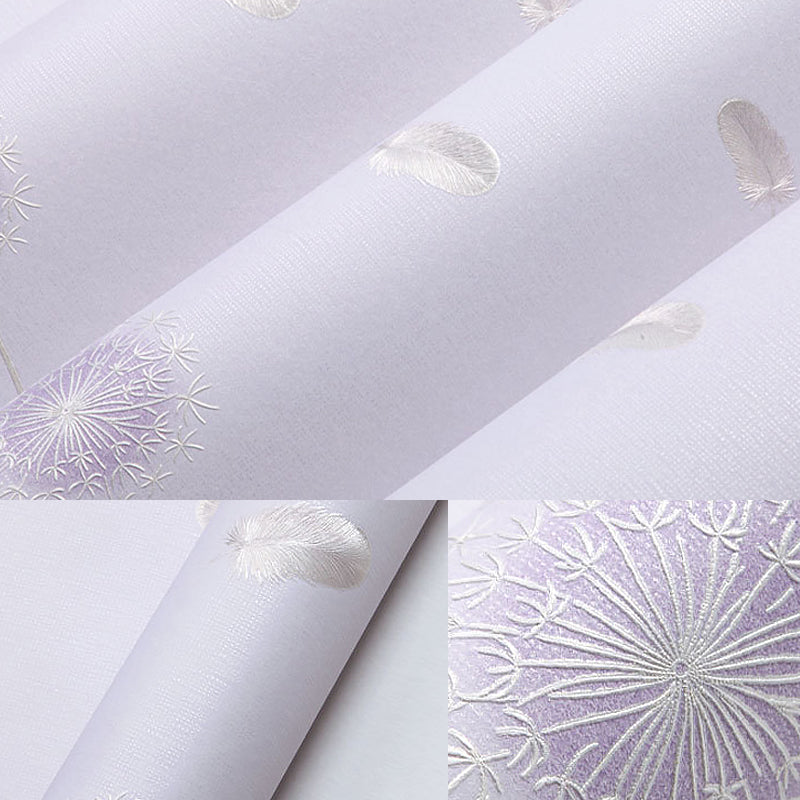 Pink Dandelion and Feather Wallpaper for Girl, 33-foot x 20.5-inch Moisture-Resistant Non-Pasted