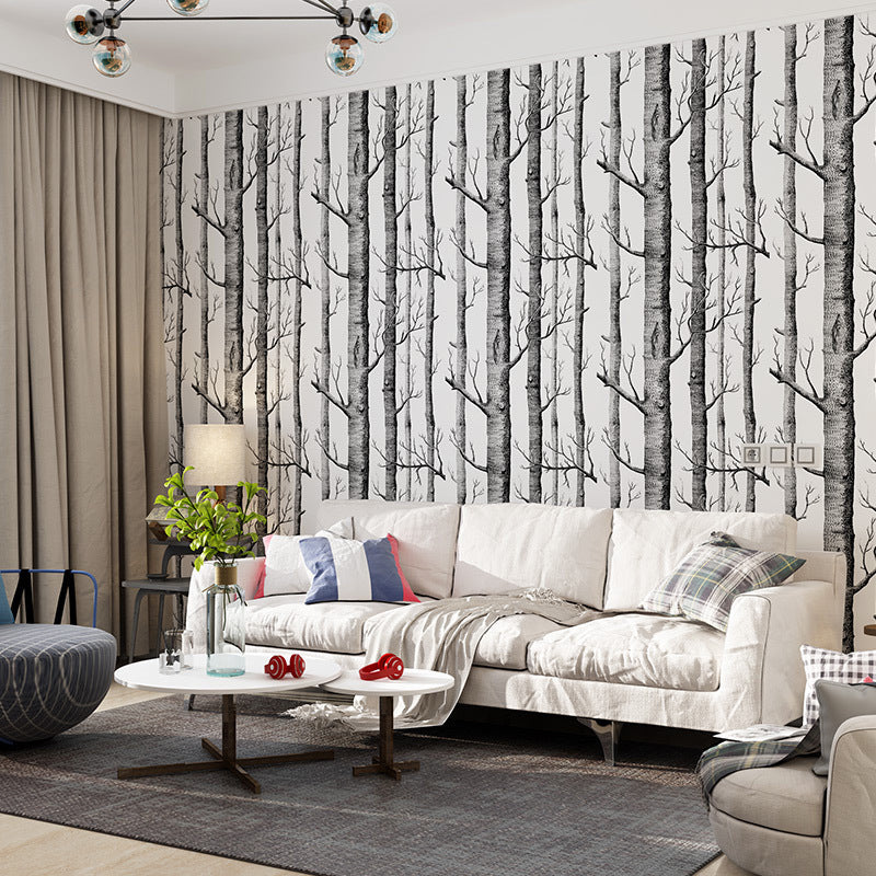 Grey Birch Tree Wallpaper 33'L x 20.5"W Non-Pasted Stain-Resistant