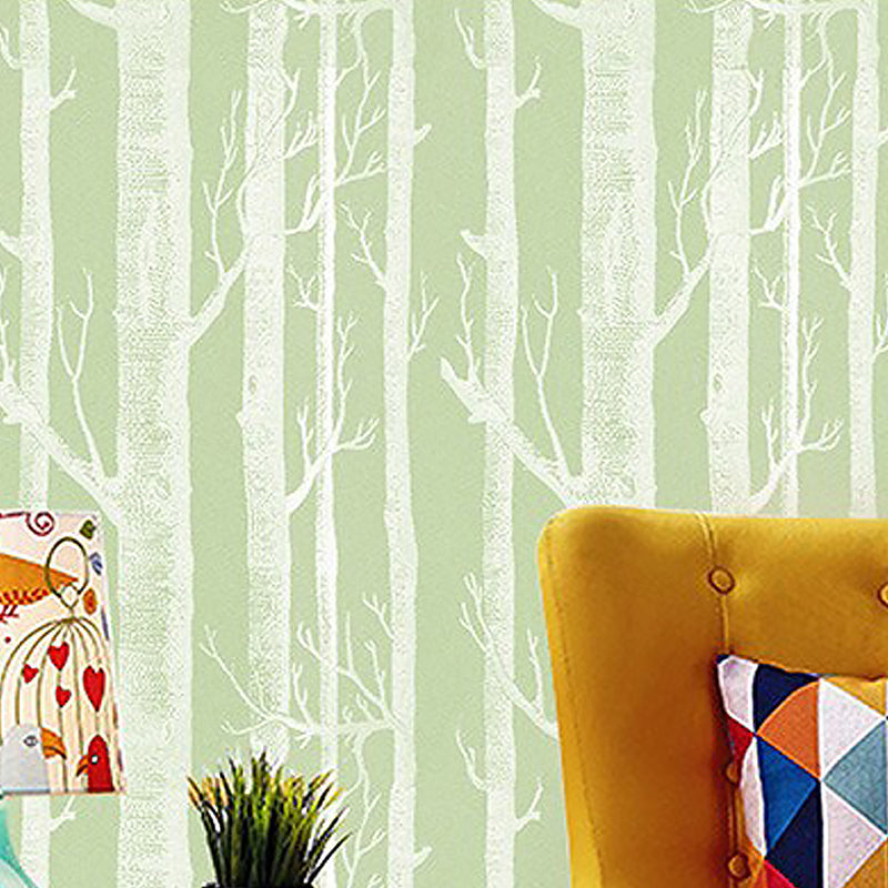 Pastelkleurig natuurlijk boombehang 20,5 inch x 33 voet niet-geweven decoratieve bos- en berkenboom wandbekleding