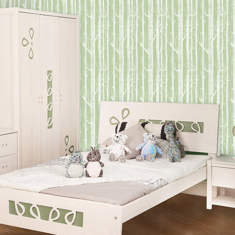 Pastelkleurig natuurlijk boombehang 20,5 inch x 33 voet niet-geweven decoratieve bos- en berkenboom wandbekleding