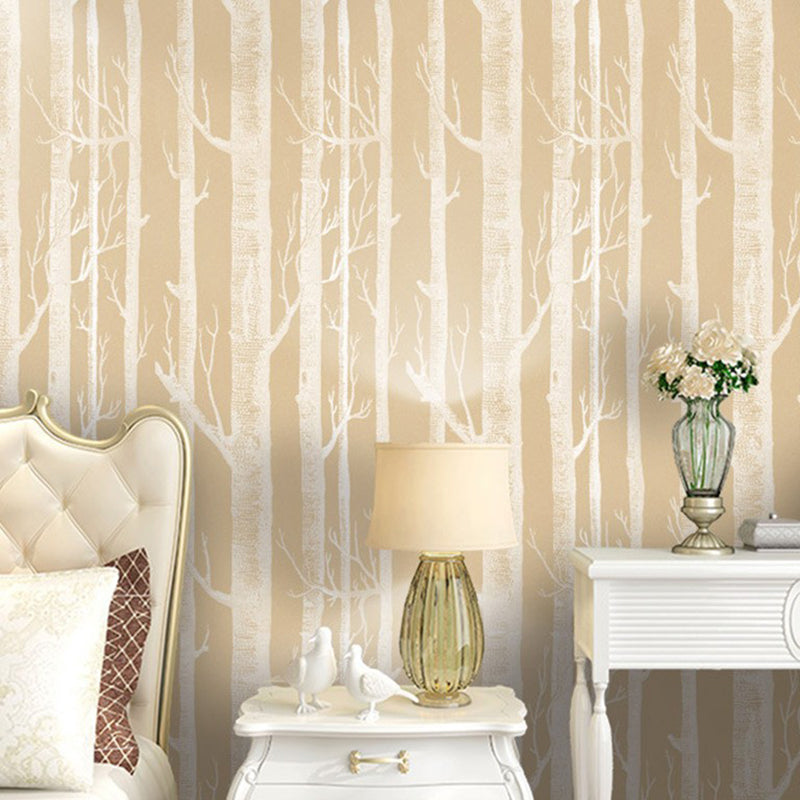 Pastelkleurig natuurlijk boombehang 20,5 inch x 33 voet niet-geweven decoratieve bos- en berkenboom wandbekleding