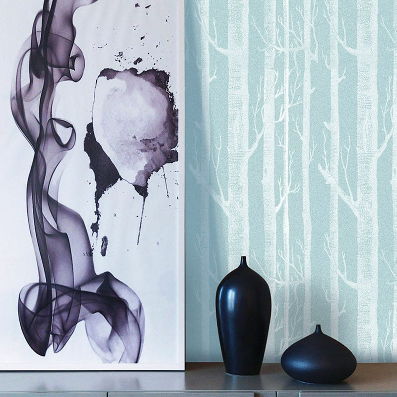Pastelkleurig natuurlijk boombehang 20,5 inch x 33 voet niet-geweven decoratieve bos- en berkenboom wandbekleding