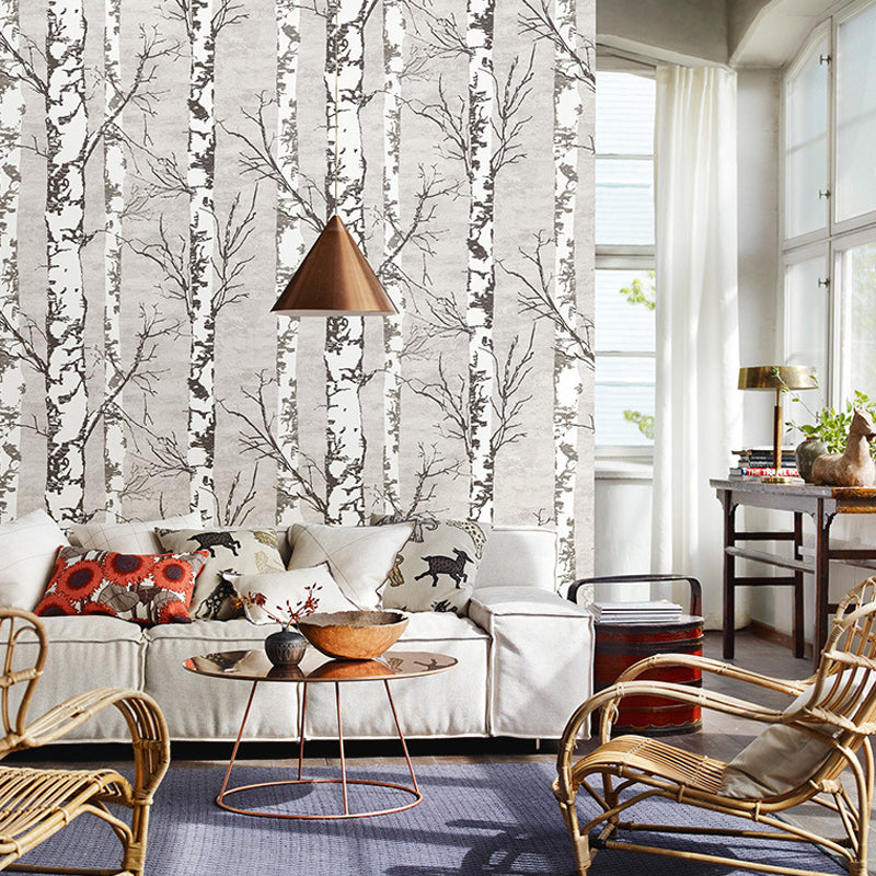 Nordic Forest and Trees Wallpaper in White Water-Resistant Non-Pasted Wall Decor 20.5"W x 33'L