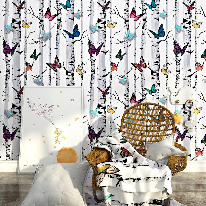Stem and Butterfly Wallpaper in Multi-Colored 20.5 in x 31 ft Nostalgic Non-Pasted Wall Decor