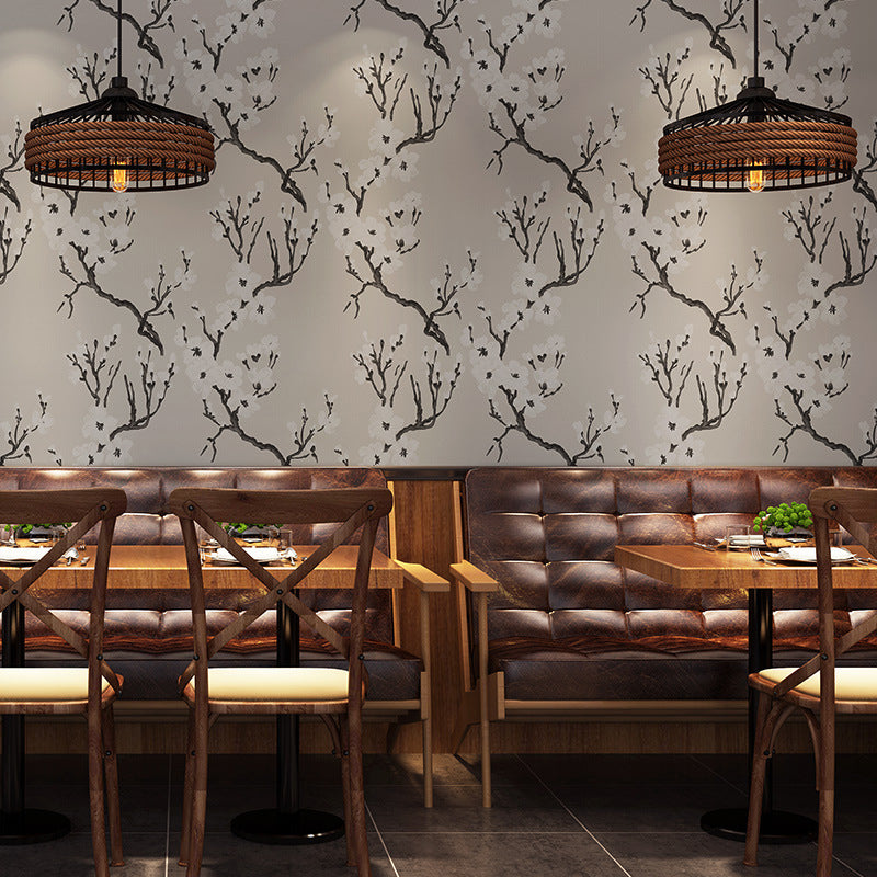 Vinyl Wallpaper with Dense Flower Pattern, Pastel Grey, 57.1 sq ft.