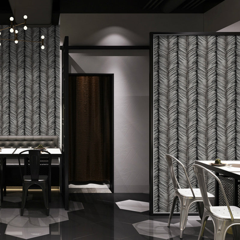 Scandinavian Simple Leaves Wallpaper 33'L x 20.5"W Tree Stem Wall Decor Non-Pasted in Black and White