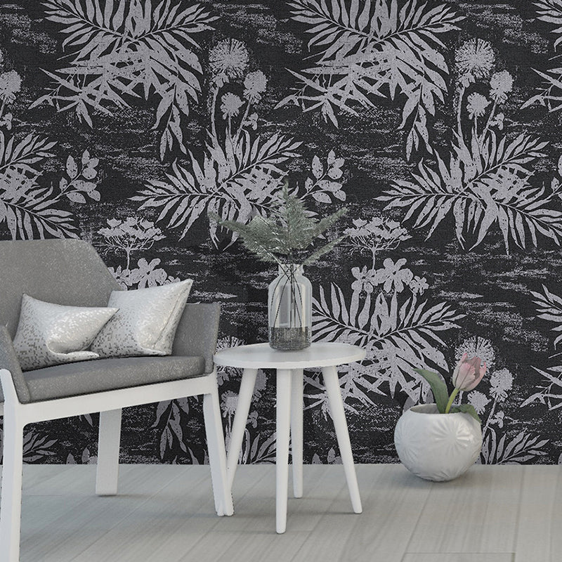 Contemporary Novelty Leave Wallpaper 33'L x 20.5"W Texture Non-Pasted in Black and White