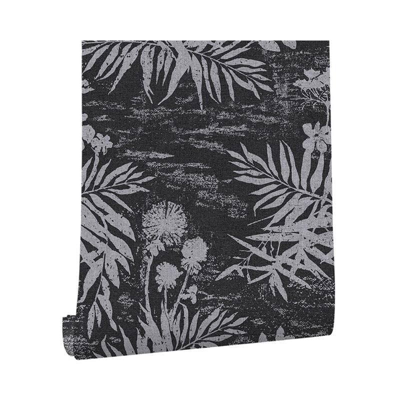 Contemporary Novelty Leave Wallpaper 33'L x 20.5"W Texture Non-Pasted in Black and White