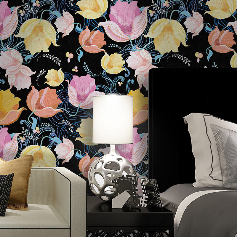 Dormitory Wallpaper with Multi-Colored Tulip and Floral Pattern, 17.5-inch x 19.5-foot, Non-Pasted