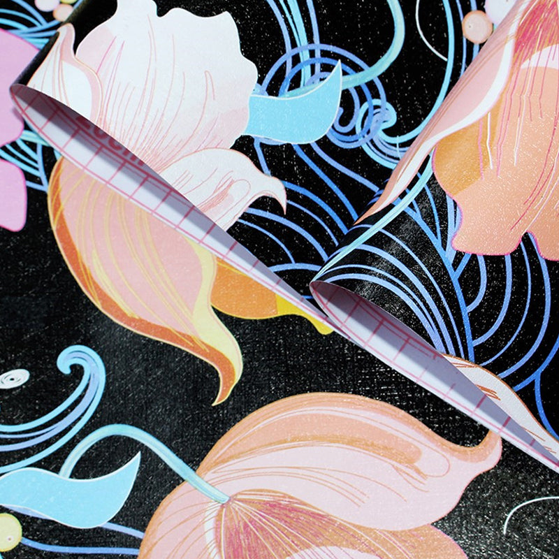 Dormitory Wallpaper with Multi-Colored Tulip and Floral Pattern, 17.5-inch x 19.5-foot, Non-Pasted