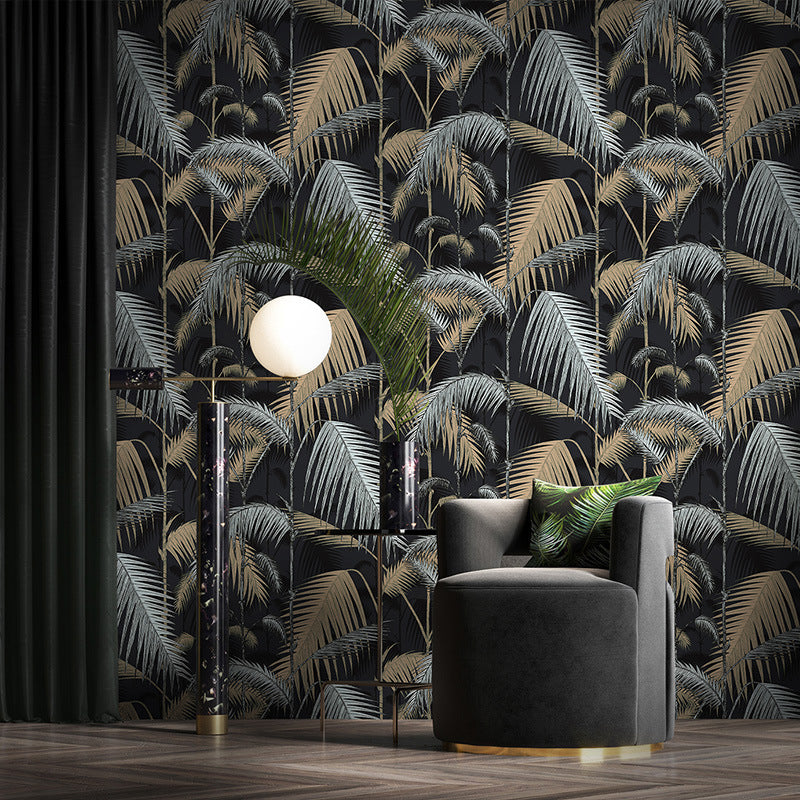 Bedroom and Dining Room Wallpaper with Dark Green Banana Leaf, 33'L x 20.5"W, Non-Pasted