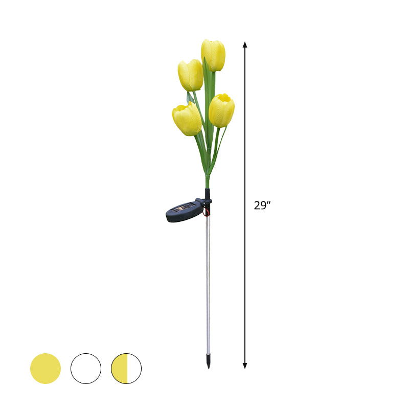 Tulip Solar LED Path Light Modernism Fabric 4 Heads Yellow/White/Yellow and White Ground Lighting for Outdoor Garden