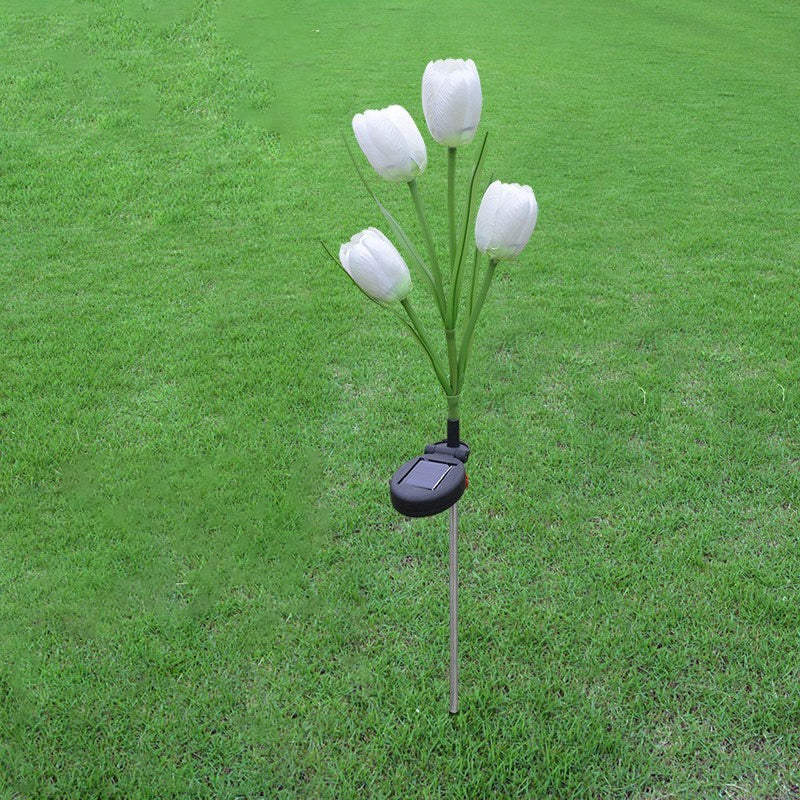 Tulip Solar LED Path Light Modernism Fabric 4 Heads Yellow/White/Yellow and White Ground Lighting for Outdoor Garden