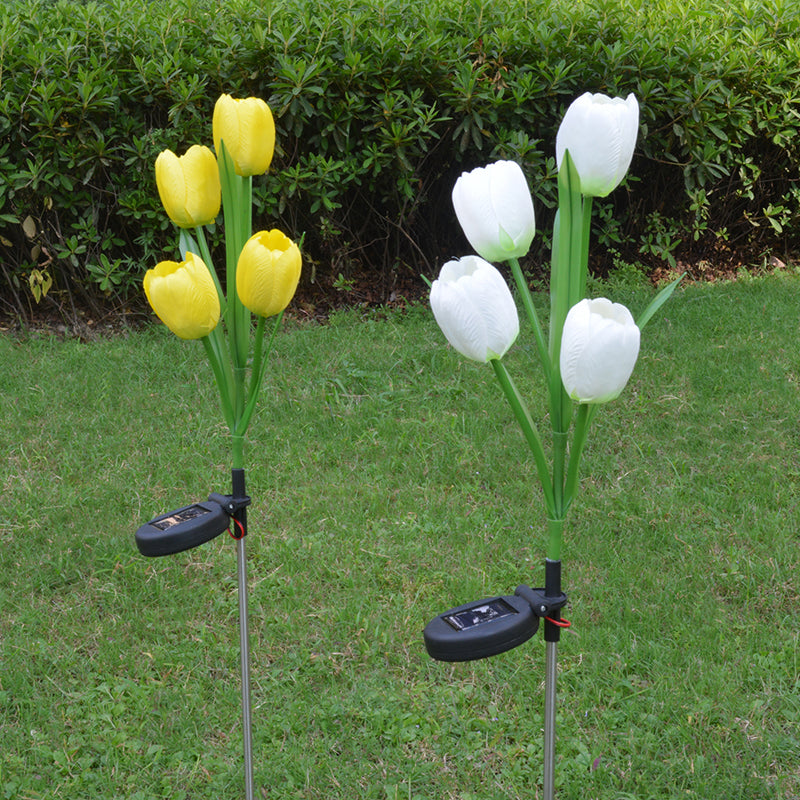 Tulip Solar LED Path Light Modernism Fabric 4 Heads Yellow/White/Yellow and White Ground Lighting for Outdoor Garden