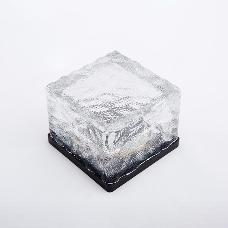 Ice Block Solar Buried Lamp Modern Clear Textured Glass LED Outdoor Ground Light in White/Yellow/Blue Light