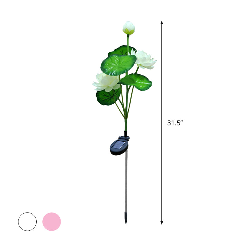 Decorative Lotus Solar Ground Light Fabric 3 Bulbs Garden LED Landscape Lamp in White/Pink, 2 Packs