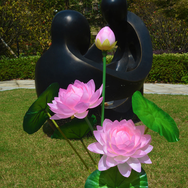 Decorative Lotus Solar Ground Light Fabric 3 Bulbs Garden LED Landscape Lamp in White/Pink, 2 Packs