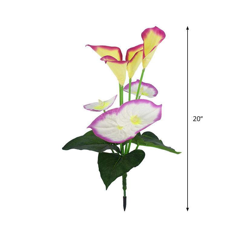 Metal Calla Lily Decorative Light Modern LED Solar Ground Lamp in Purple and White for Outdoor, 2 Packs