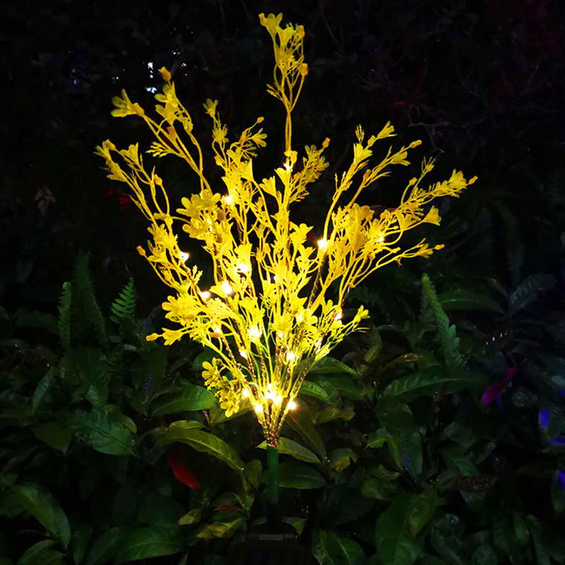 LED Patio Solar Path Lamp Decorative Yellow Ground Light with Cole Flower Fabric Shade, 2 Packs