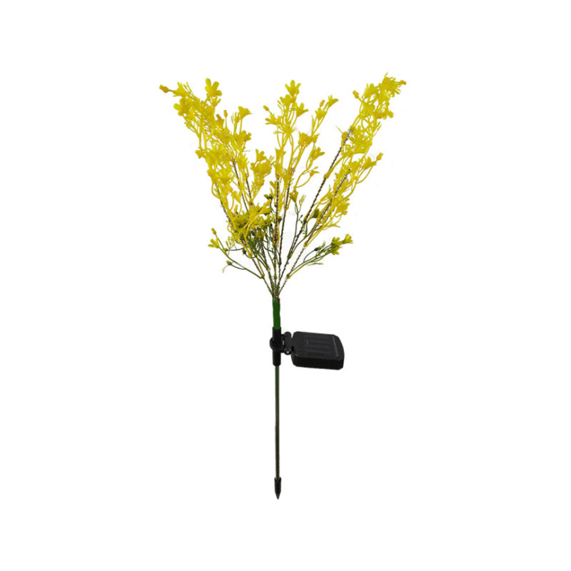 LED Patio Solar Path Lamp Decorative Yellow Ground Light with Cole Flower Fabric Shade, 2 Packs