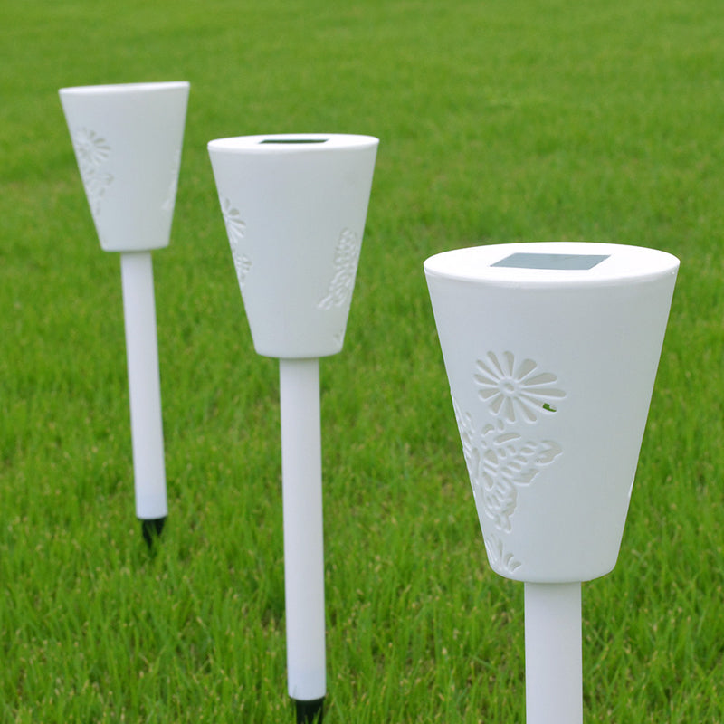 Plastic Cone Solar Ground Plug Lamp Modern LED White Pathway Light for Outdoor Lawn, 3 Packs