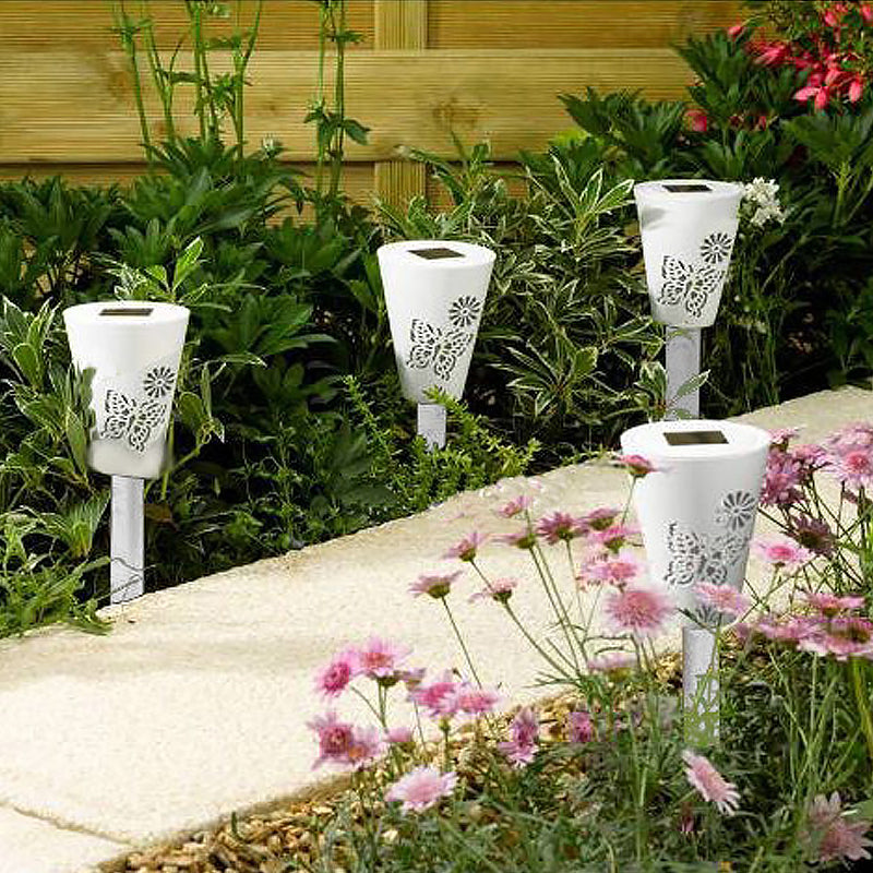 Plastic Cone Solar Ground Plug Lamp Modern LED White Pathway Light for Outdoor Lawn, 3 Packs