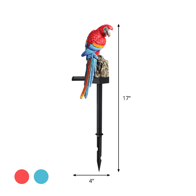Resin Parrot Solar Pathway Light Decorative LED Ground Plug Lamp in Blue/Red for Outdoor Garden