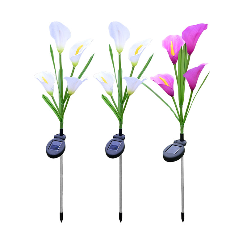 Fabric Blossom Path Lamp Decorative 4 Lights Purple and Yellow/White Solar Powered LED Ground Light for Patio