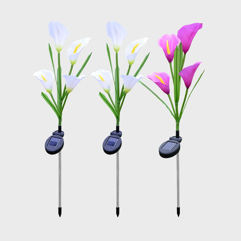 Fabric Blossom Path Lamp Decorative 4 Lights Purple and Yellow/White Solar Powered LED Ground Light for Patio