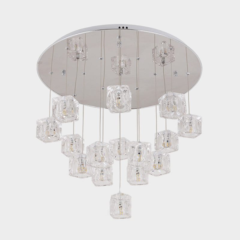 Cube clair Cube Multi-pendentif moderniste 15 lumières Silver LED Plafond Suspension Lampe