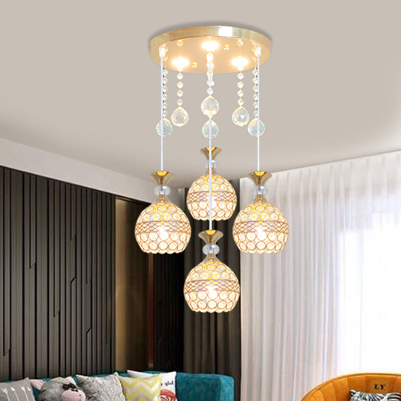 Globe Dining Room Multi-Pendant Crystal Encrusted 3-Bulb Modernism Hanging Ceiling Light in Gold