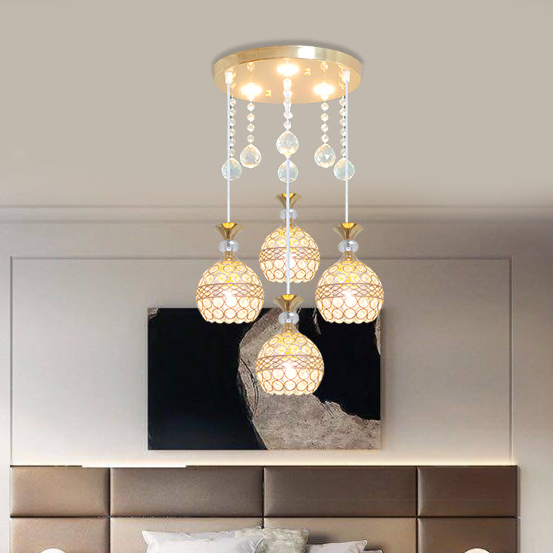 Globe Dining Room Multi-Pendant Crystal Encrusted 3-Bulb Modernism Hanging Ceiling Light in Gold