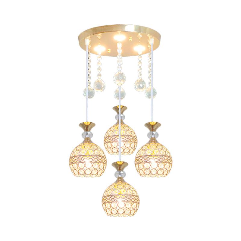 Globe Dining Room Multi-Pendant Crystal Encrusted 3-Bulb Modernism Hanging Ceiling Light in Gold