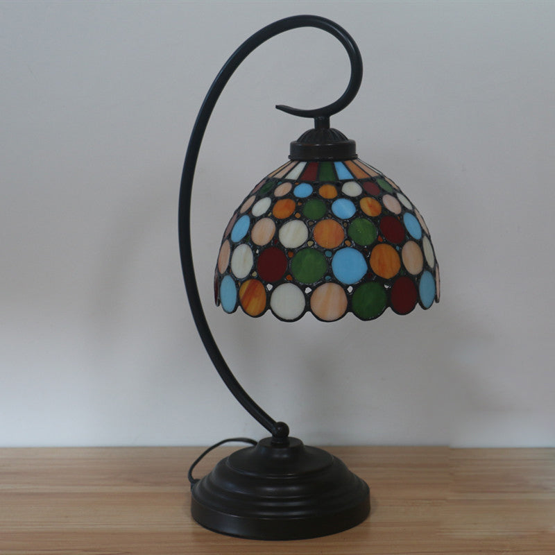 Metal Dark Coffee Night Lighting Dome Shade 1 Light Tiffany Dot Patterned Table Lamp for Bedroom