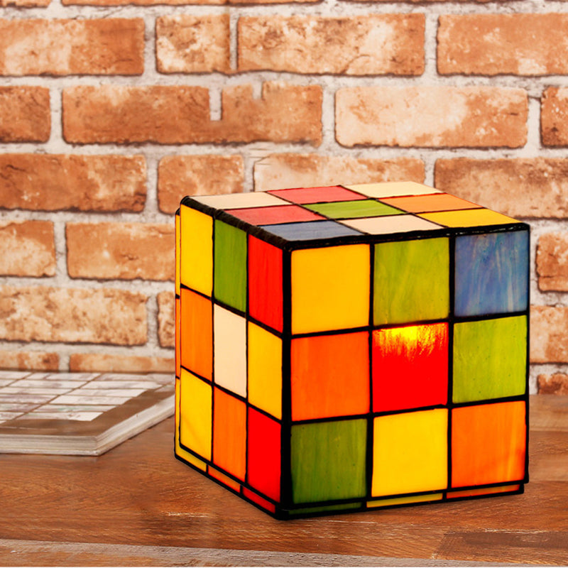 Tweakcube Nachttisch Lampe Barock geschnittenes Glas 1 Kopf rot-gelbblaues Nachtbeleuchtung für Schlafzimmer