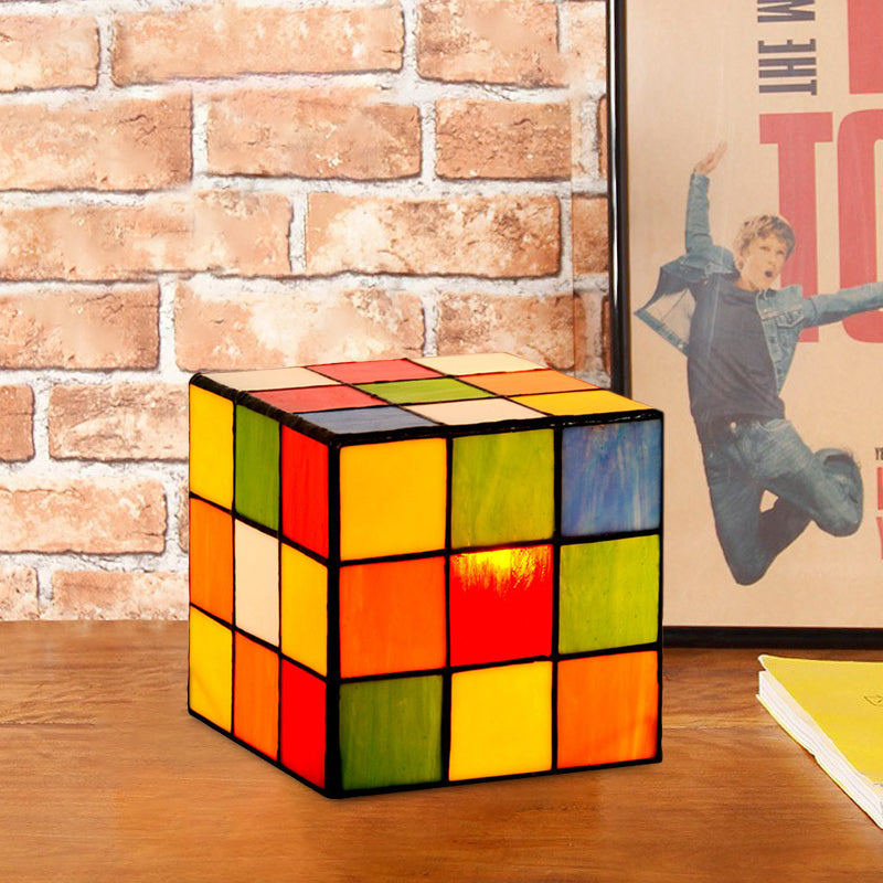 Tweakcube Nachttisch Lampe Barock geschnittenes Glas 1 Kopf rot-gelbblaues Nachtbeleuchtung für Schlafzimmer