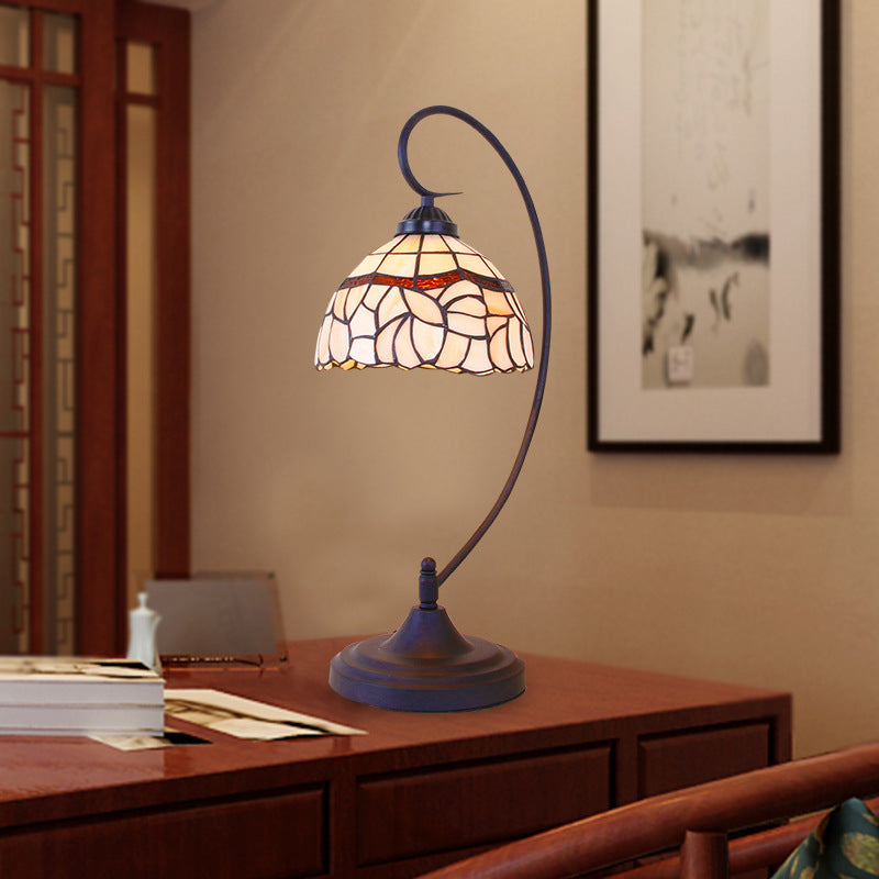 Lampada da notte con braccio a spirale in vetro colorato Tiffany Style 1 testa con finitura nera Illuminazione da tavolo con paralume a ciotola