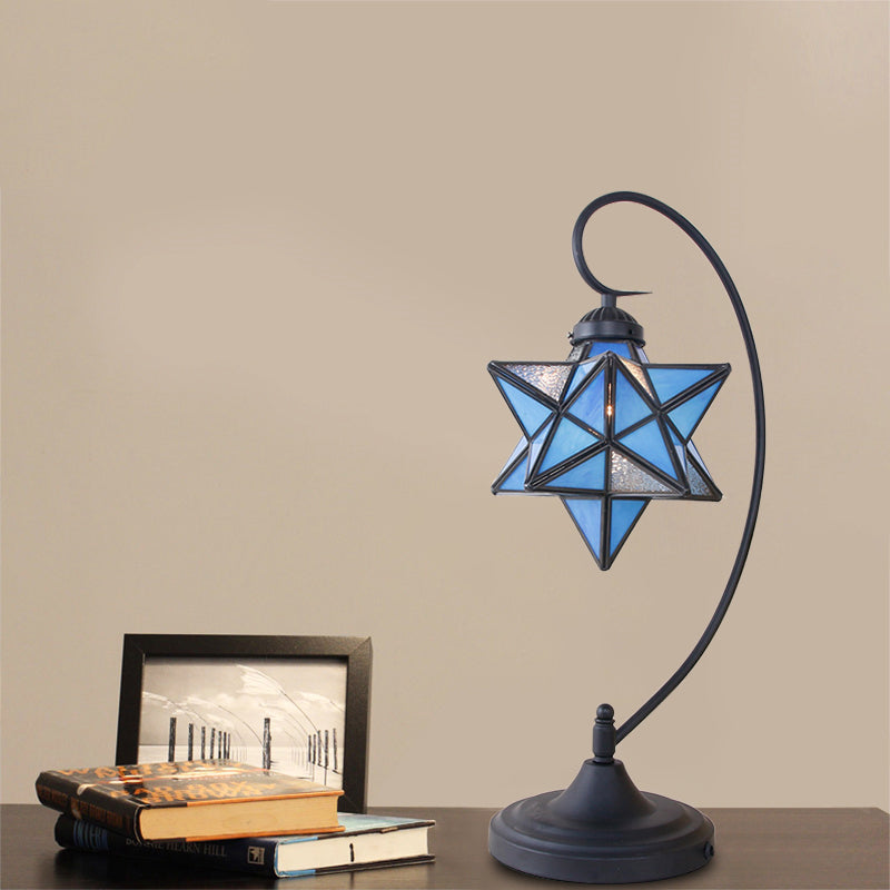 Black Pentagram Nightstand Light Baroque 1 Head Pink/Yellow/Dark Blue Glass Night Table Lamp for Bedside