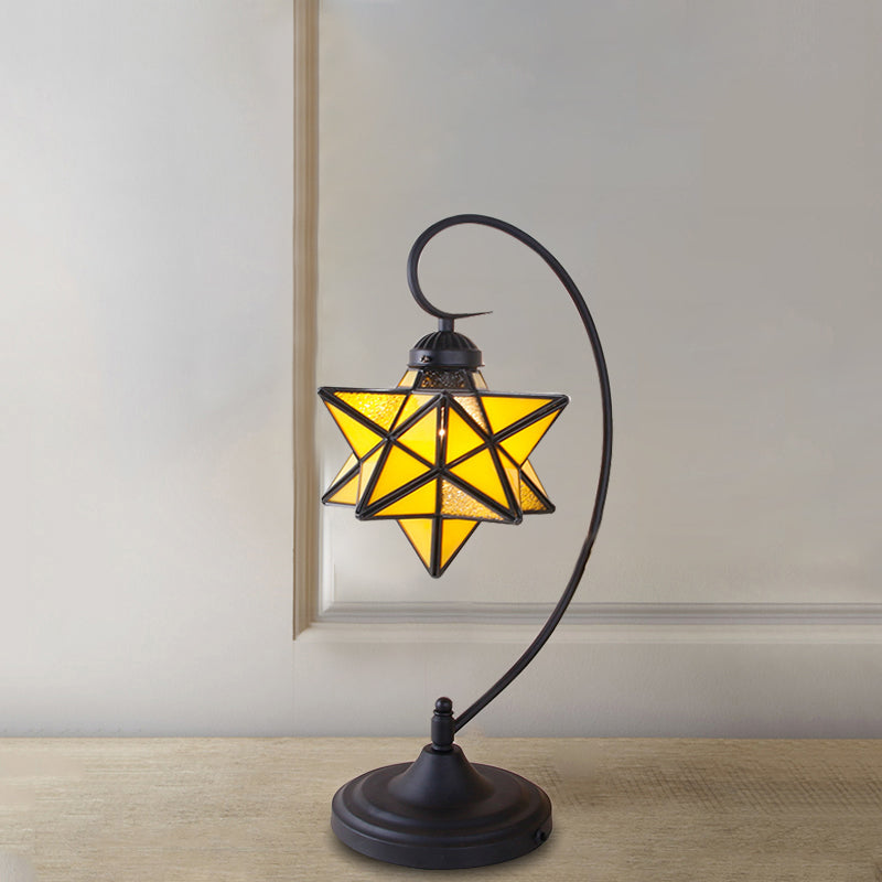 Black Pentagram Nightstand Light Baroque 1 Head Pink/Yellow/Dark Blue Glass Night Table Lamp for Bedside