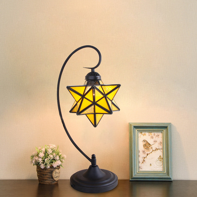 Black Pentagram Nightstand Light Baroque 1 Head Pink/Yellow/Dark Blue Glass Night Table Lamp for Bedside