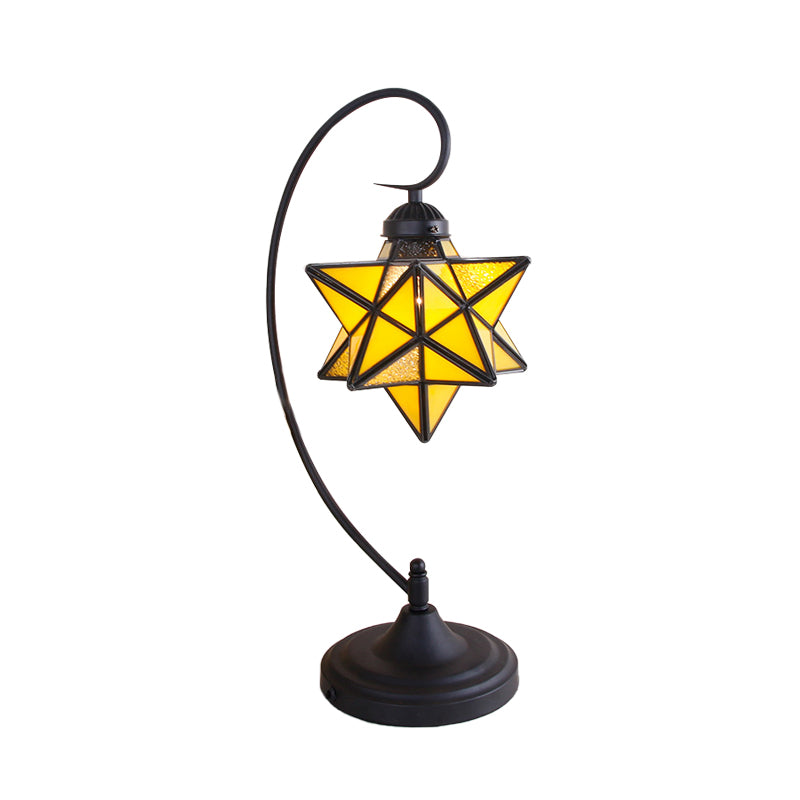 Black Pentagram Nightstand Light Baroque 1 Head Pink/Yellow/Dark Blue Glass Night Table Lamp for Bedside