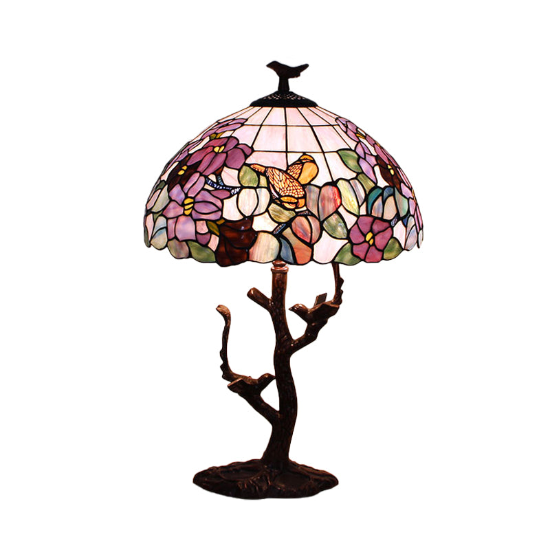 1 Glühbirnenschlafzimmer Nachtlampe Tiffany Kaffee Blume gemustert Tisch Beleuchtung mit Schüssel Hand geschnittener Glasschatten