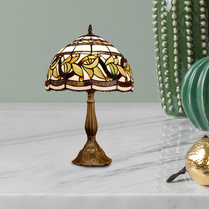 1 kop Dome tafellamp barokke stijl geel/groen/oranje gebrandschilderd glas nachtkastje lamp met blad/bloempatroon