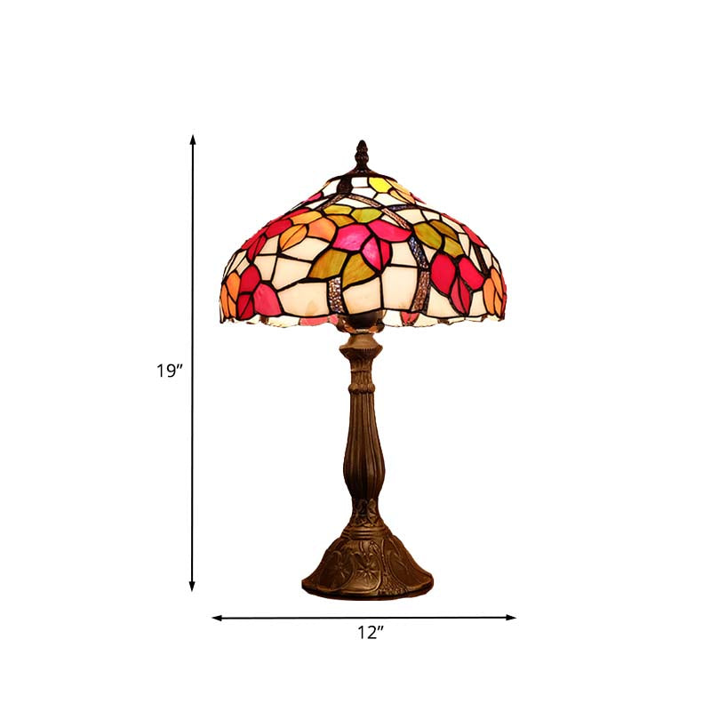 1 Light Night Table Lamp Victorian Bowl Hand Cut Glass Floral Patterned Nightstand Light in Bronze