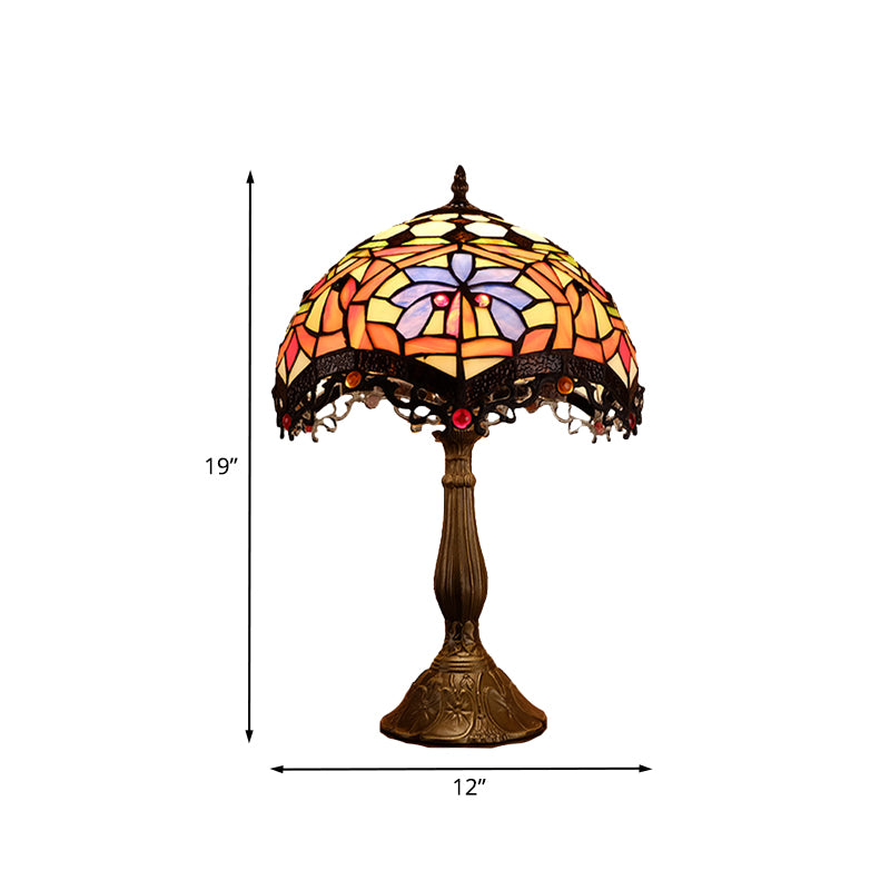 Scalloped Night Table Lamp 1 Head Hand Cut Glass Tiffany Style Nightstand Light in Bronze
