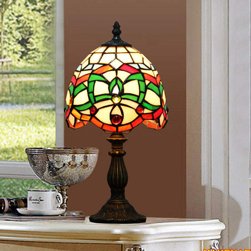 Baroque Bowl Shade Table Lamp 1 Head Hand Cut Glass Night Lighting in Green for Bedroom