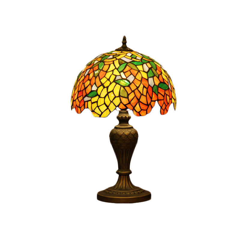 Bowl Shaped Night Lighting Baroque Stained Art Glass 1-Head Bronze Table Lamp for Bedroom