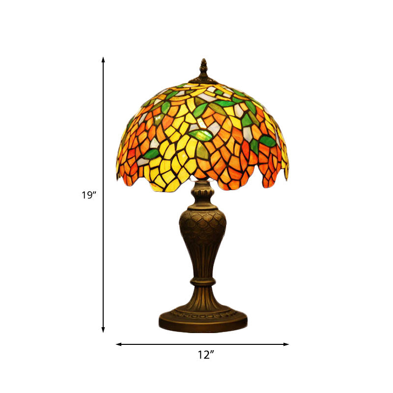 Bowl Shaped Night Lighting Baroque Stained Art Glass 1-Head Bronze Table Lamp for Bedroom