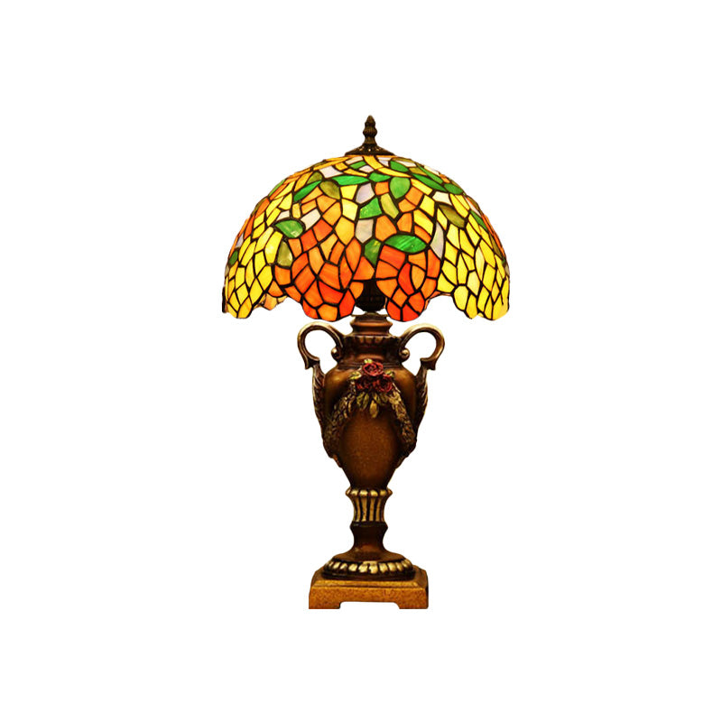 1 Light Desk Lamp Baroque Wisteria Stained Art Glass Night Table Lighting in Bronze with Trophy Base